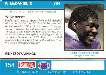 1992 Action Packed #158 Randall McDaniel Back