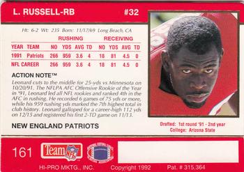 1992 Action Packed #161 Leonard Russell Back
