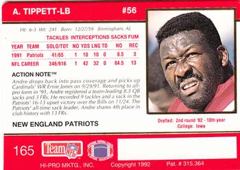 1992 Action Packed #165 Andre Tippett Back