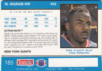 1992 Action Packed #185 Mark Ingram Back