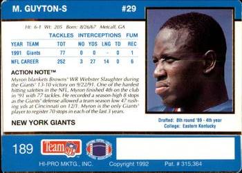 1992 Action Packed #189 Myron Guyton Back