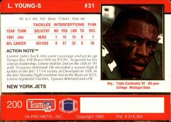 1992 Action Packed #200 Lonnie Young Back