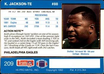 1992 Action Packed #209 Keith Jackson Back