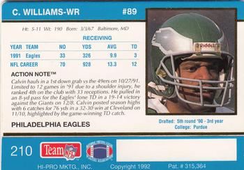 1992 Action Packed #210 Calvin Williams Back