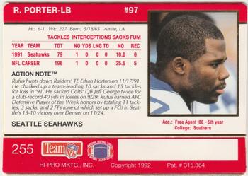 1992 Action Packed #255 Rufus Porter Back