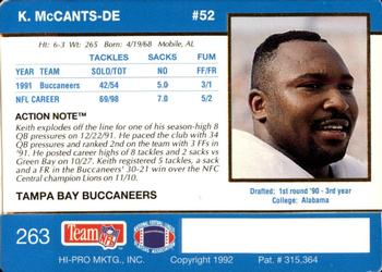 1992 Action Packed #263 Keith McCants Back