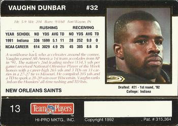 1992 Action Packed Rookie/Update #13 Vaughn Dunbar Back