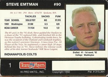 1992 Action Packed Rookie/Update #1 Steve Emtman Back