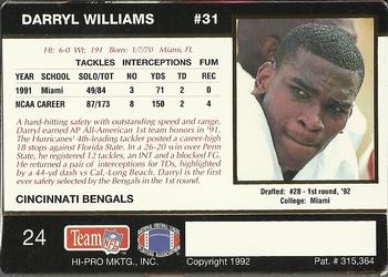 1992 Action Packed Rookie/Update #24 Darryl Williams Back