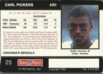1992 Action Packed Rookie/Update #25 Carl Pickens Back
