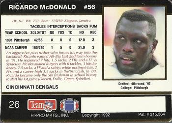 1992 Action Packed Rookie/Update #26 Ricardo McDonald Back