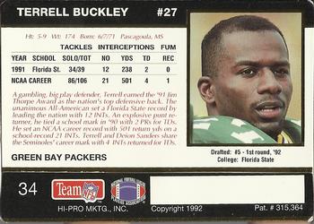 1992 Action Packed Rookie/Update #34 Terrell Buckley Back