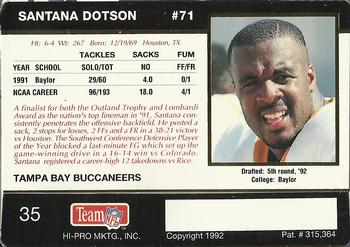 1992 Action Packed Rookie/Update #35 Santana Dotson Back