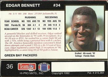 1992 Action Packed Rookie/Update #36 Edgar Bennett Back