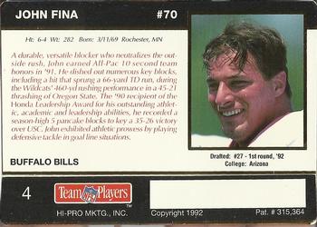 1992 Action Packed Rookie/Update #4 John Fina Back