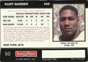 1992 Action Packed Rookie/Update #50 Kurt Barber Back