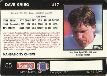 1992 Action Packed Rookie/Update #55 Dave Krieg Back