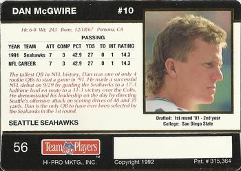 1992 Action Packed Rookie/Update #56 Dan McGwire Back