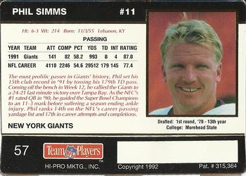 1992 Action Packed Rookie/Update #57 Phil Simms Back