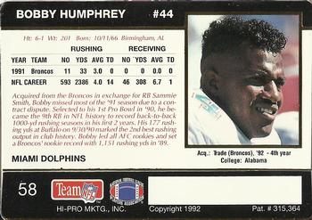 1992 Action Packed Rookie/Update #58 Bobby Humphrey Back