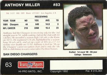 1992 Action Packed Rookie/Update #63 Anthony Miller Back