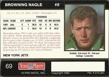 1992 Action Packed Rookie/Update #69 Browning Nagle Back