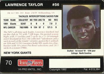 1992 Action Packed Rookie/Update #70 Lawrence Taylor Back