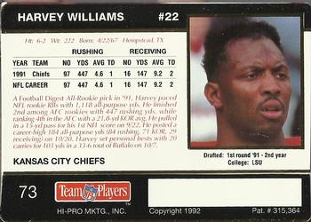 1992 Action Packed Rookie/Update #73 Harvey Williams Back