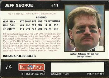 1992 Action Packed Rookie/Update #74 Jeff George Back