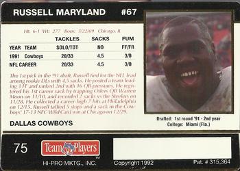 1992 Action Packed Rookie/Update #75 Russell Maryland Back
