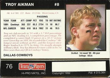 1992 Action Packed Rookie/Update #76 Troy Aikman Back