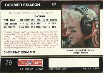 1992 Action Packed Rookie/Update #79 Boomer Esiason Back