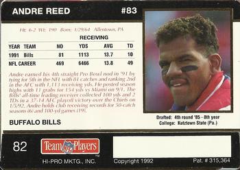 1992 Action Packed Rookie/Update #82 Andre Reed Back