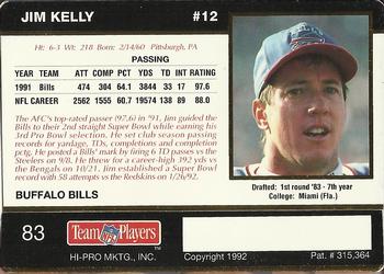 1992 Action Packed Rookie/Update #83 Jim Kelly Back
