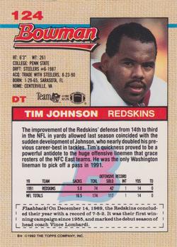 1992 Bowman #124 Tim Johnson Back