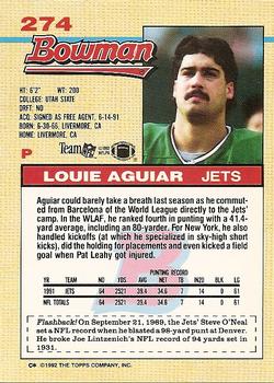 1992 Bowman #274 Louie Aguiar Back