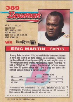 1992 Bowman #389 Eric Martin Back