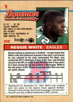 1992 Bowman #1 Reggie White Back