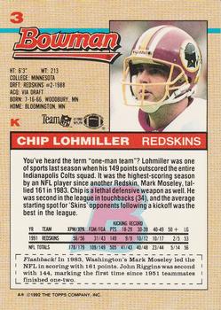 1992 Bowman #3 Chip Lohmiller Back