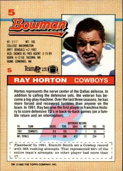 1992 Bowman #5 Ray Horton Back