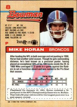 1992 Bowman #8 Mike Horan Back