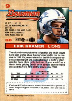 1992 Bowman #9 Erik Kramer Back