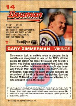 1992 Bowman #14 Gary Zimmerman Back