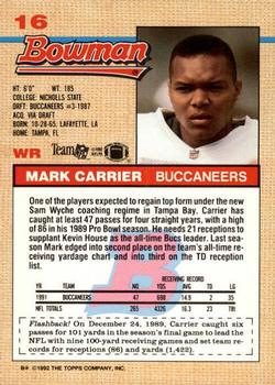 1992 Bowman #16 Mark Carrier Back