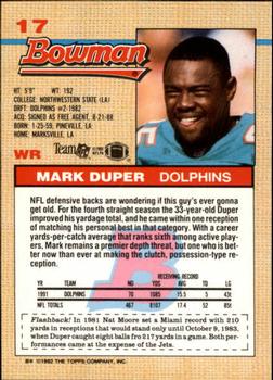 1992 Bowman #17 Mark Duper Back