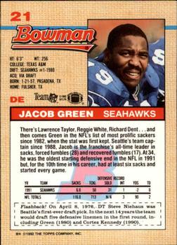 1992 Bowman #21 Jacob Green Back