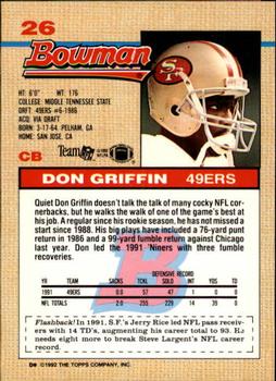 1992 Bowman #26 Don Griffin Back