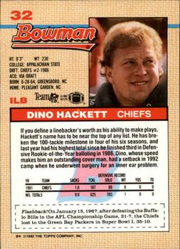 1992 Bowman #32 Dino Hackett Back