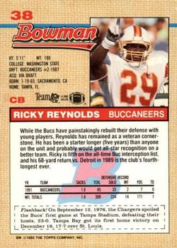 1992 Bowman #38 Ricky Reynolds Back