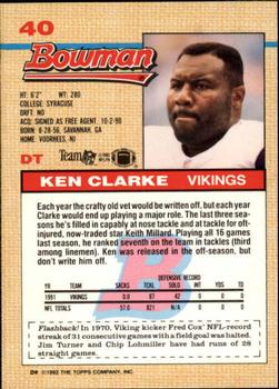 1992 Bowman #40 Ken Clarke Back